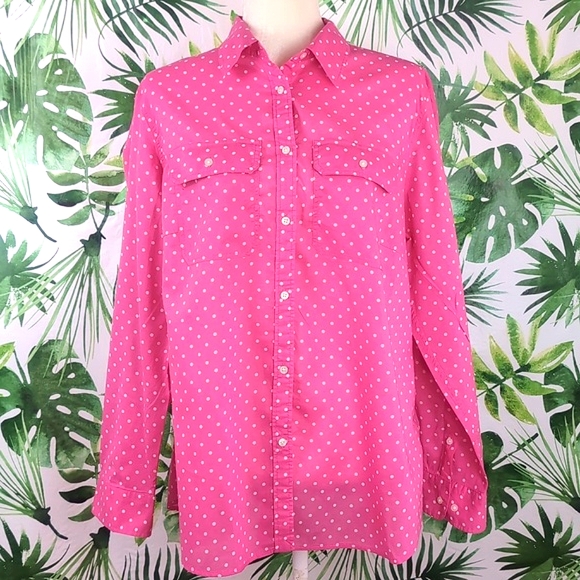 Lauren Ralph Lauren Pink Polka Dot Button Down Top (Size: 1X) - Picture 1 of 12
